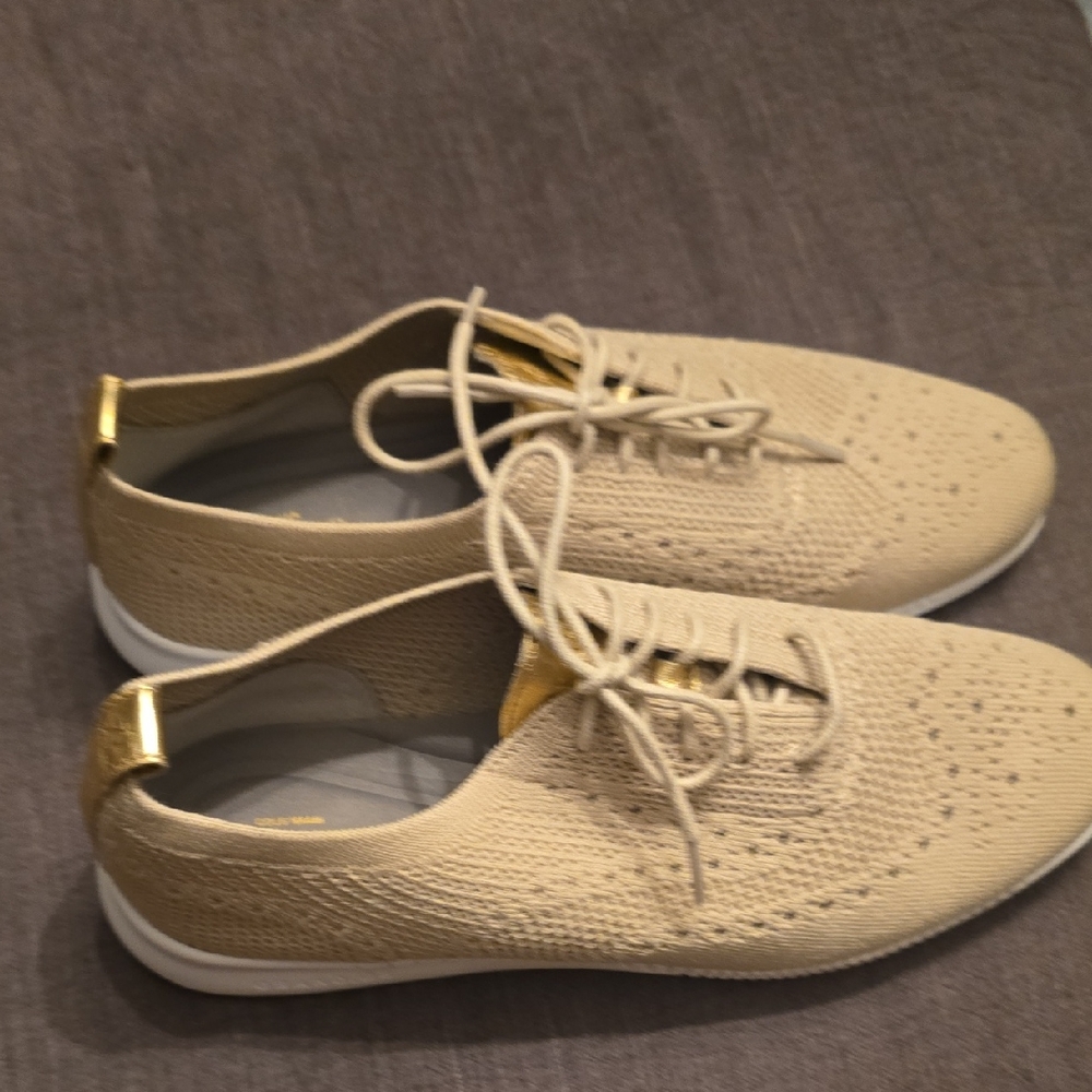 Cole Haan Beige Knit Sneakers with Gold Details